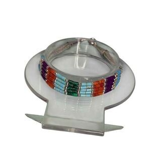 Liquid Silver Bracelet 7 Inch Sterling Silver Multi Strand Genuine Stone Bead